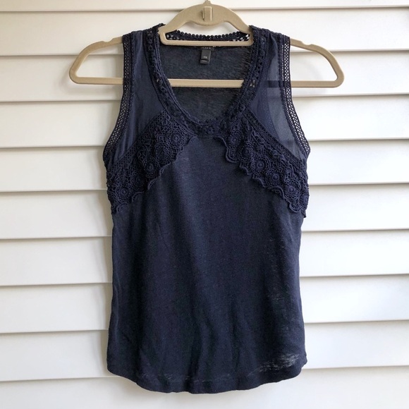 J. Crew Lace Trim Linen Tank Top - Picture 2 of 7